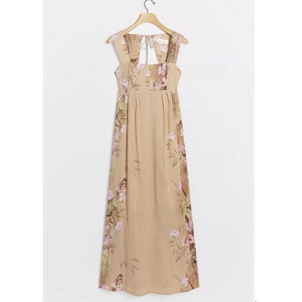 Anthropologie Aurelie Maxi Dress in Brown Floral Motif - Size 10 - NWT